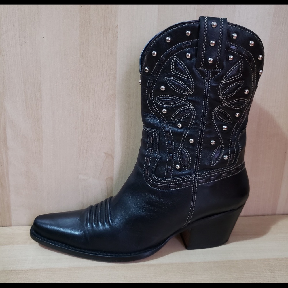 COLE HAAN Studded Cowboy Boots size 9 Black